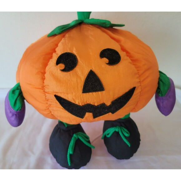 Vintage Gibson Greetings Halloween Pumpkin Nylon Jack-O-Lantern Toy Plush 1996 - Picture 6 of 6